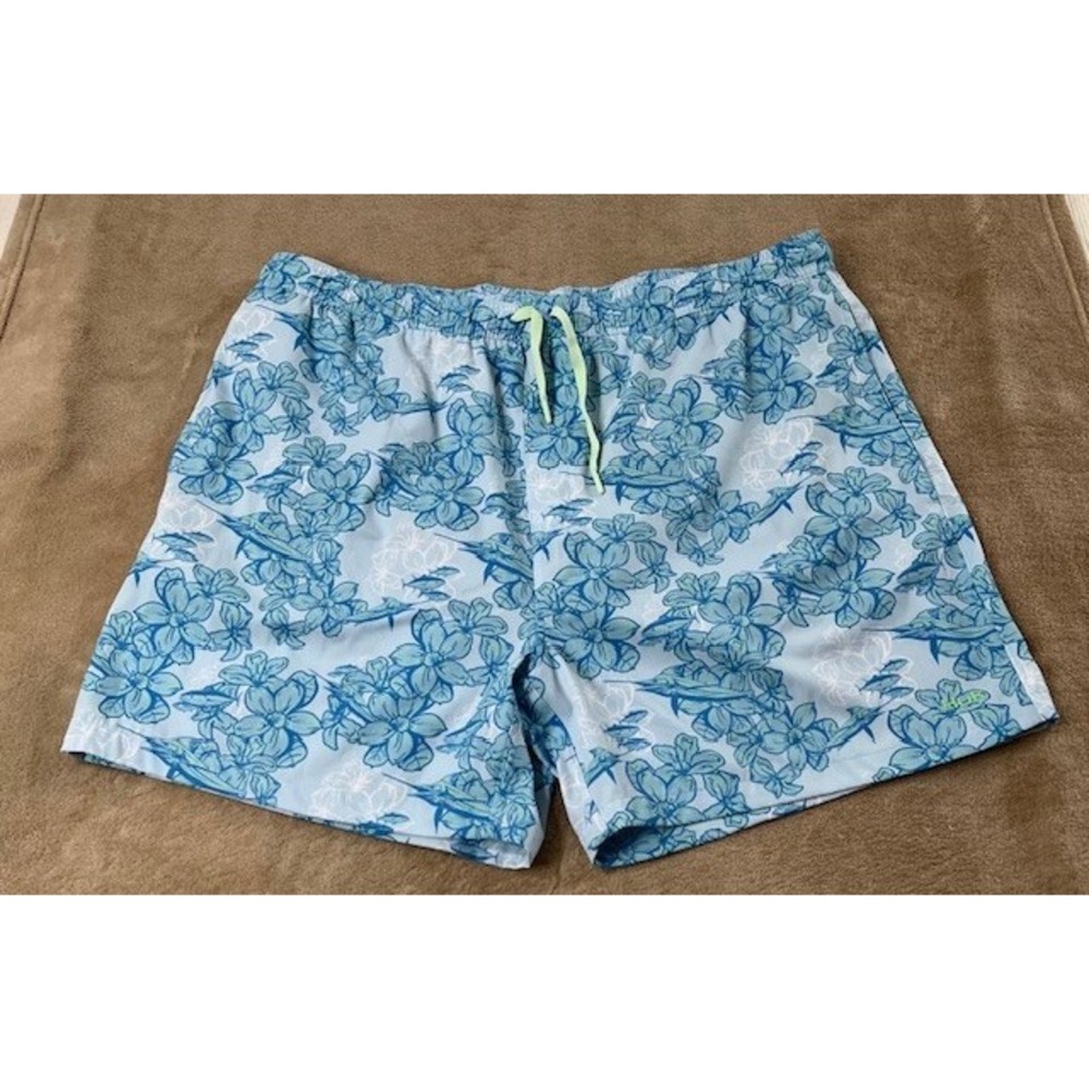 Huk shorts Men's size XXXL blue/white Floral Fishing Swim Trunks stretch 6" EUC